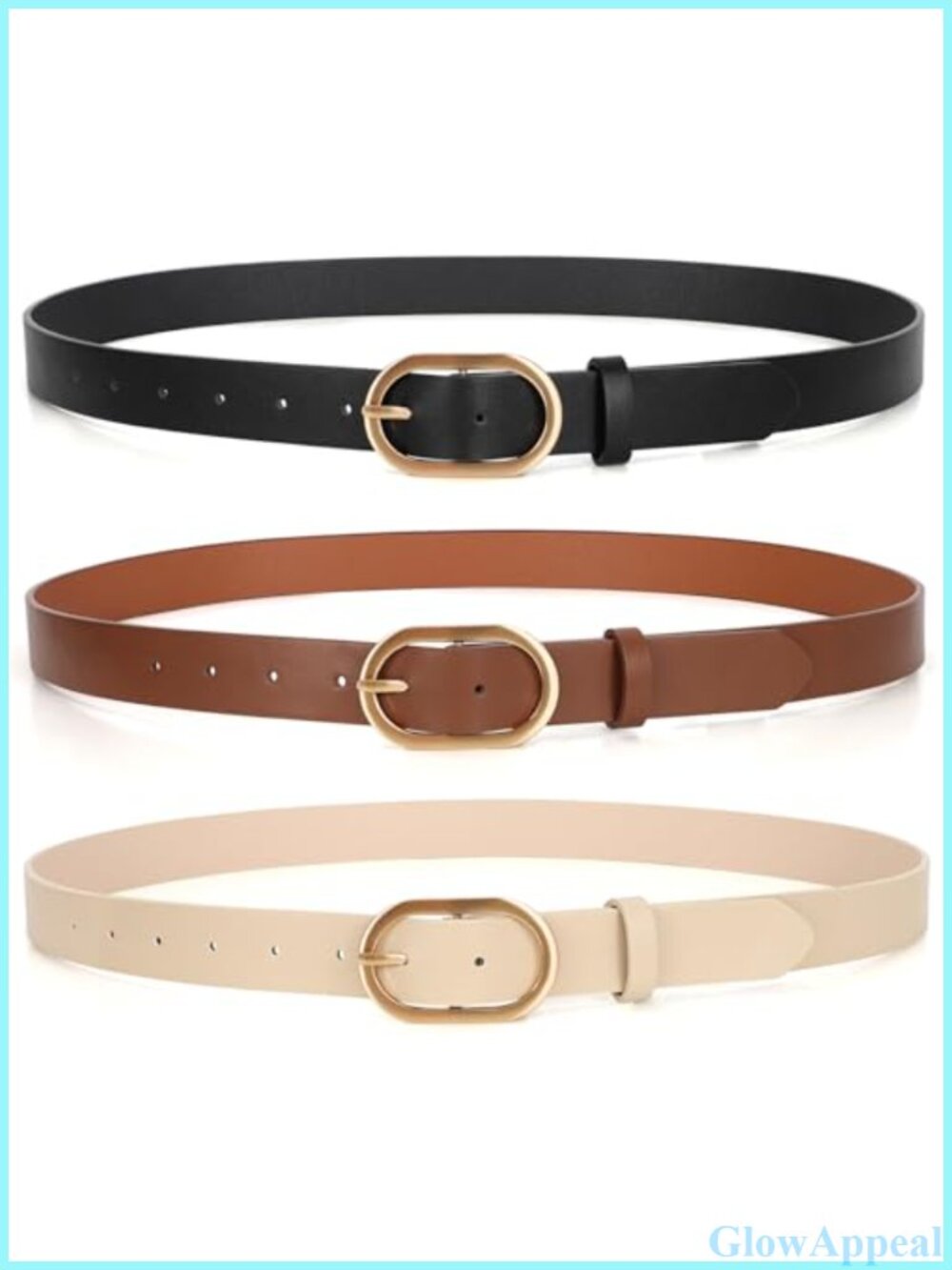 Plus Size PU Leather Women's Belts Gold Buckle Jeans Pants Dress 3 Pack